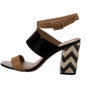 Tabita Brazil Patent leather Block Heel Sandals Black and Tan Size 8